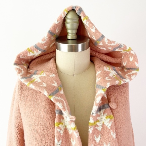 Thursday Island Pastel Pink Sweater Coat with Geometric Trim Winter Spring - Picture 7 of 9